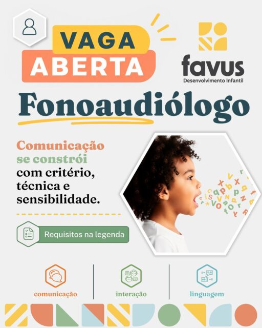 CONTRATA-SE FONOAUDIÓLOGO 🐝Buscamos profissionais experientes, que queiram atuar em um espaço onde técnica, ética e consistência são inegociáveis.Diferente do que se vê no mercado, nossa contratação é celetista (CLT) — com valorização profissional real, plano de carreira e condições que respeitam o trabalho do fonoaudiólogo.Nossa estrutura conta com:🗣️ Sala própria para Fonoaudiologia, segundo os critérios da VISA;🧩 Recursos e ambientes preparados para intervenções em linguagem, comunicação e habilidades funcionais;👥 Equipe multidisciplinar integrada;📋 Coordenação clínica ativa e suporte técnico contínuo.📌 CLT com valorização real📌 Plano de carreira estruturado📌 Ambiente colaborativo, organizado e comprometido📌 Oportunidade de crescimento profissional com ampliação de responsabilidades técnicasSe você se identifica com essa forma de atuar e busca um espaço onde a fonoaudiologia é levada a sério, registre seu interesse no link “Trabalhe Conosco” na bio.Favus Desenvolvimento Infantil💛🐝