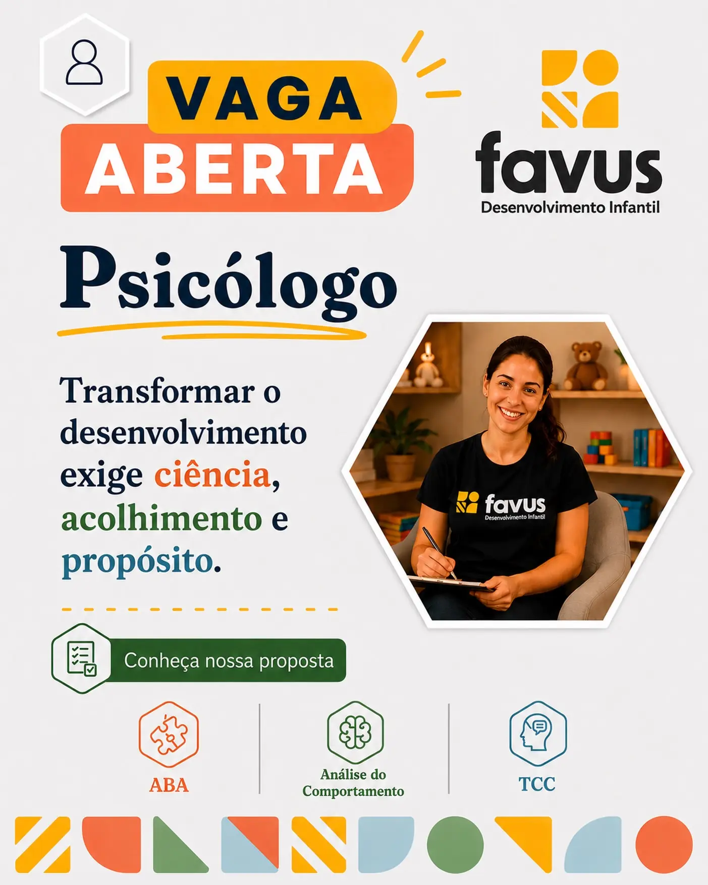 VAGA ABERTA | PSICÓLOGO 🐝Procuramos psicólogos experientes que acreditam na ciência, valorizam o trabalho interdisciplinar e desejam atuar em uma clínica estruturada para oferecer intervenções de excelência.Aqui você encontrará:🟡 Estrutura planejada para intervenções clínicas de qualidade;🟡 Corpo clínico experiente, coordenação clínica atuante e discussão interdisciplinar de casos;🟡 Contratação com valorização real e proposta individual construída de acordo com sua experiência, qualificação e disponibilidade.Se você acredita que excelência clínica se constrói com ciência, colaboração e desenvolvimento contínuo, queremos conhecer você.📲 Manifeste seu interesse pelo link “Trabalhe Conosco” disponível na bio.Favus Desenvolvimento Infantil 💛🐝